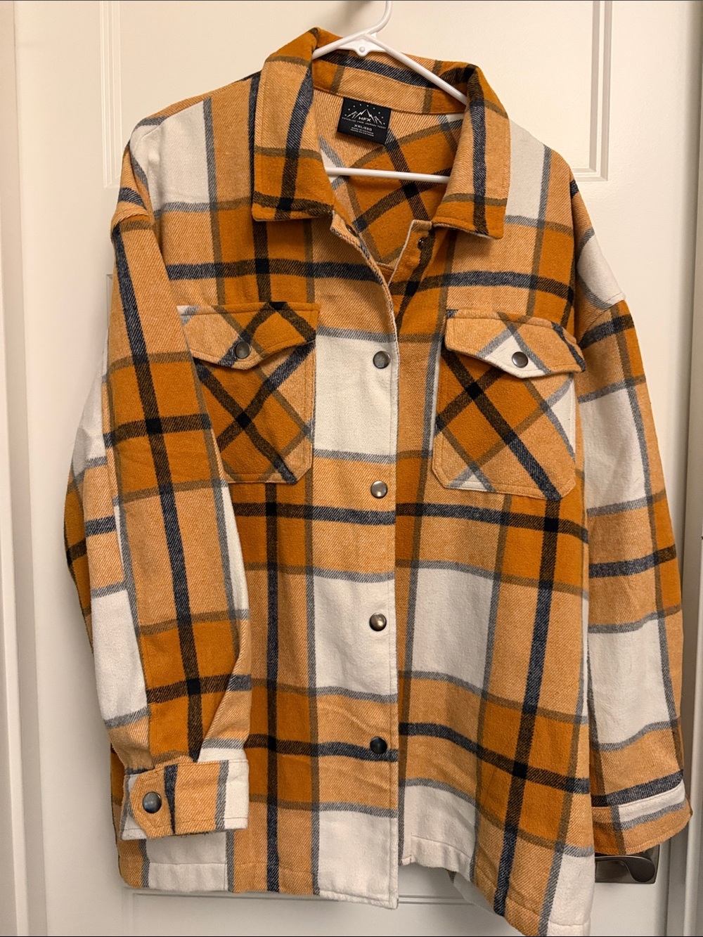 Oversized Plaid Utility Shacket in Mustard Yellow and Cream